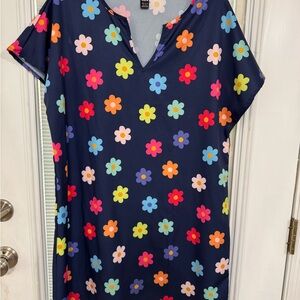 SHEIN Navy Floral Shift Dress with Multicolor Flowers